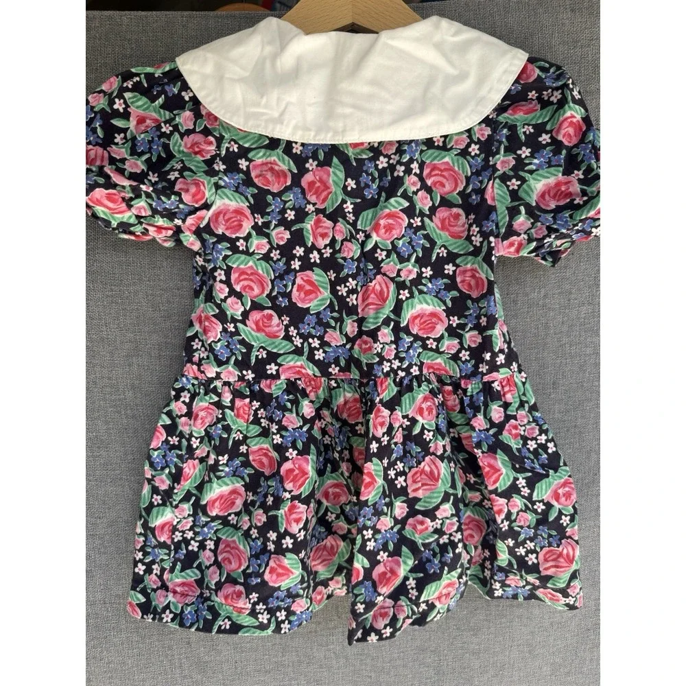 Vintage Sz 2T Oshkosh B'Gosh 90's Floral Dress Embroidered Peter Pan Collar